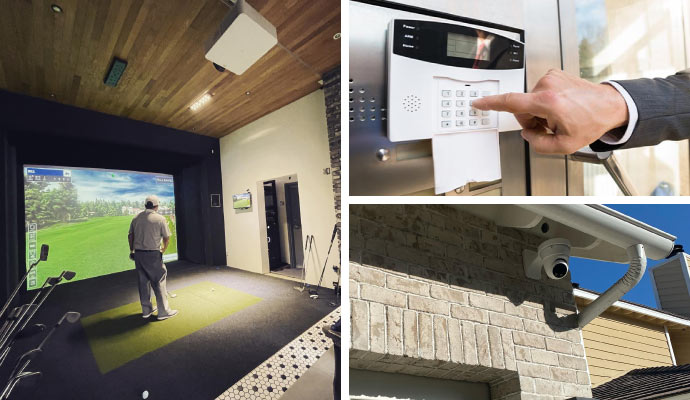 Collage of game room, alarm-system, Video Surveillance System 