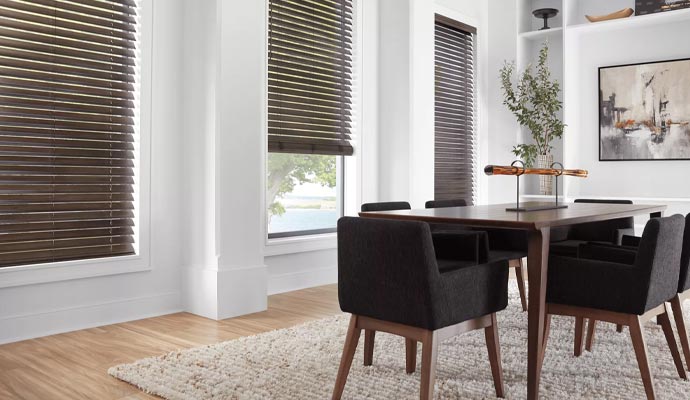 modern dining room with wooden blinds