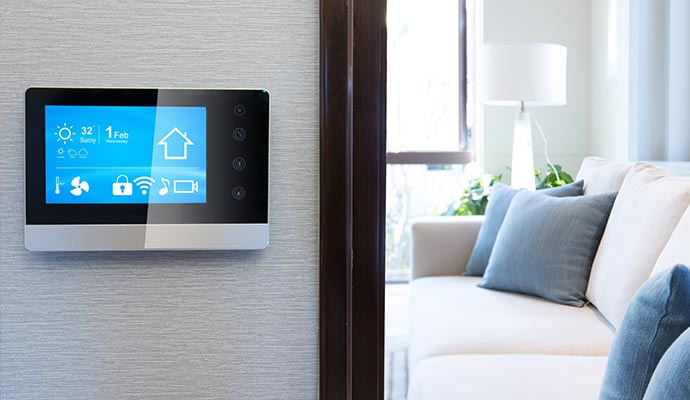 a smart home control panel mounted on wall