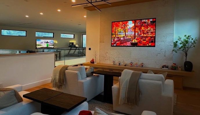 A modern living room with an installed TV